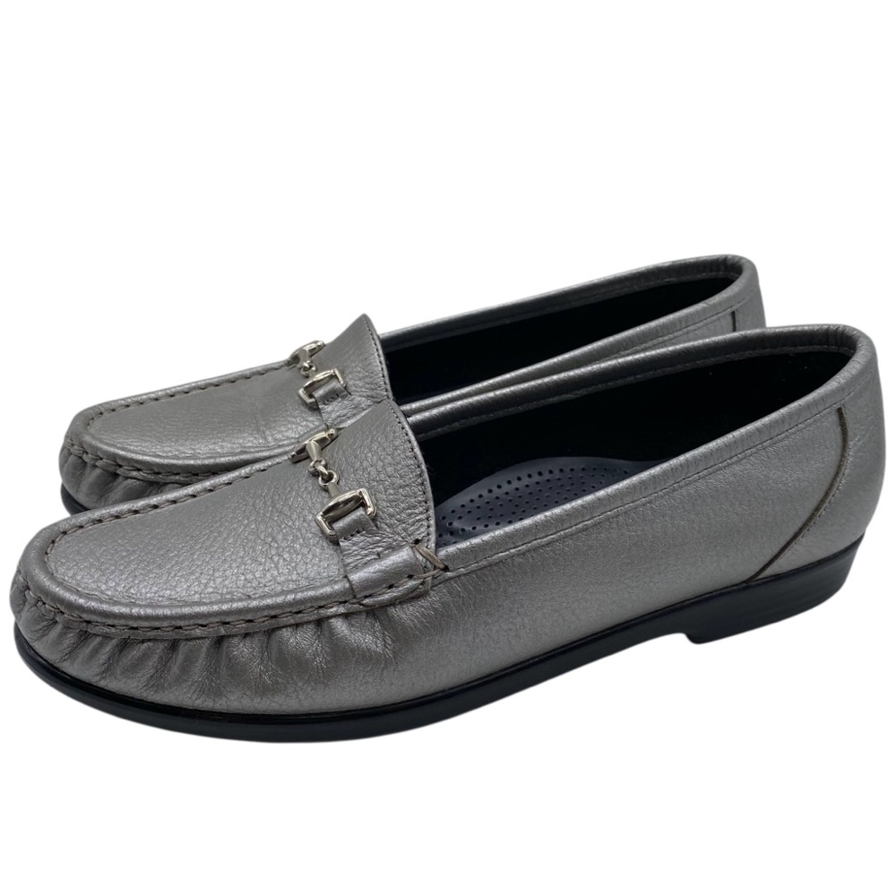 SAS Womens Shoes Metro Leather Loafers Sz 10 Medium Pewter Silver Flats Comfort